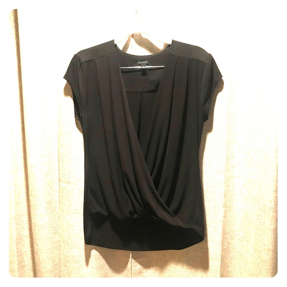 Ann Taylor Black faux wrap blouse